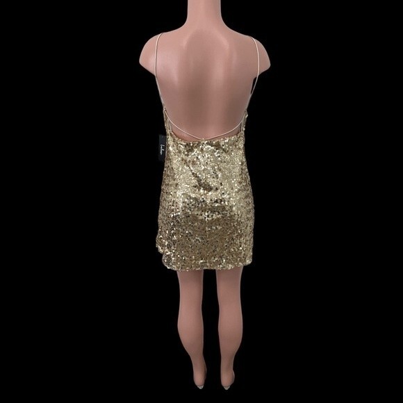 NWT Lulus Force of‎ Fashion Gold Backless Sequin Mini Dress Size MEDIUM - Picture 8 of 10